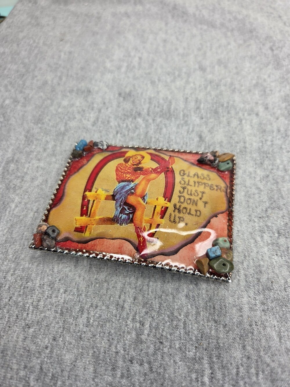 Glass Slippers Just Dont Hold Up Cowgirl Belt Buckle Rhinestone Handmade Western